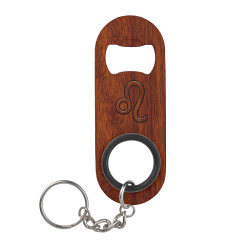 Leo Zodiac Symbol in Mahogany wood style Keychain Bottle Opener