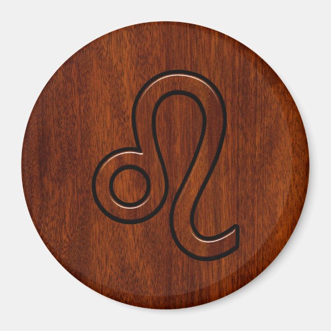 Leo Zodiac Symbol in Mahogany wood style Magnet (Front)