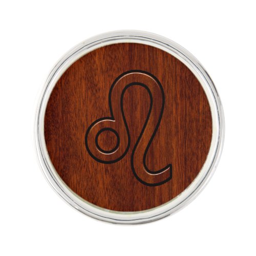 Leo Zodiac Symbol in Mahogany wood style Pin