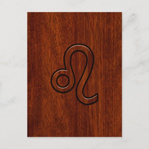 Leo Zodiac Symbol in Mahogany wood style Postcard