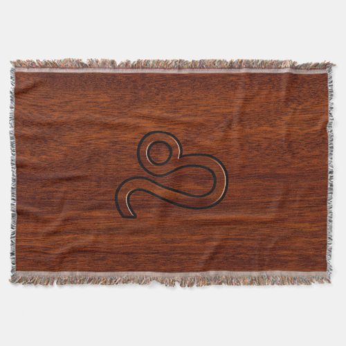Leo Zodiac Symbol in Mahogany wood style Throw Blanket