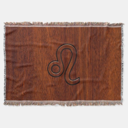 Leo Zodiac Symbol in Mahogany wood style Throw Blanket