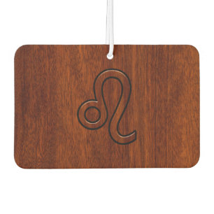 Leo Zodiac Symbol in Rich Mahogany wood style Air Freshener
