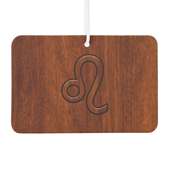 Leo Zodiac Symbol in Rich Mahogany wood style Air Freshener (Front)