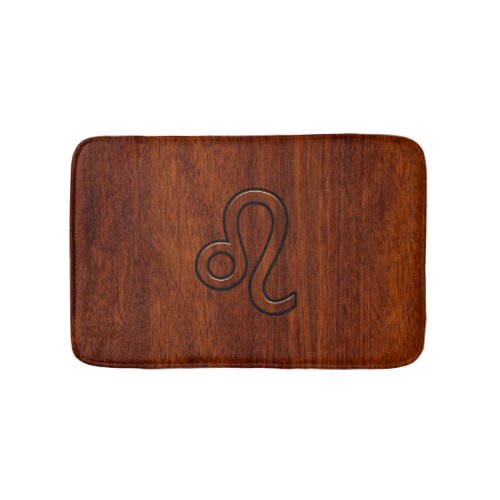 Leo Zodiac Symbol in Rich Mahogany wood style Bathroom Mat