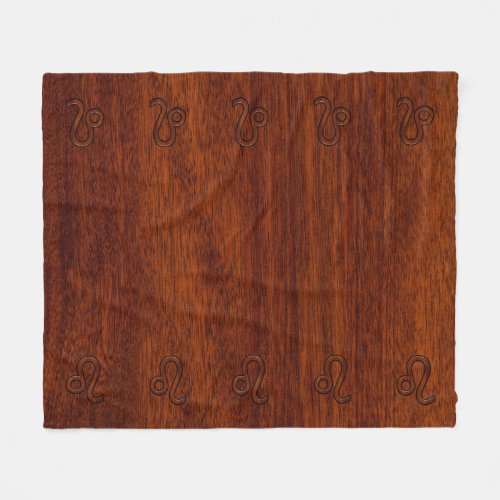 Leo Zodiac Symbol in Rich Mahogany wood style Fleece Blanket