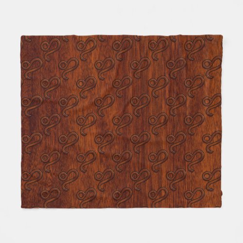 Leo Zodiac Symbol in Rich Mahogany wood style Fleece Blanket