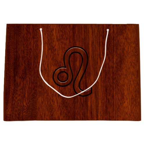 Leo Zodiac Symbol in Rich Mahogany wood style Large Gift Bag