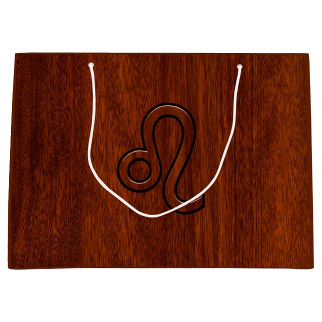 Leo Zodiac Symbol in Rich Mahogany wood style Large Gift Bag (Front)