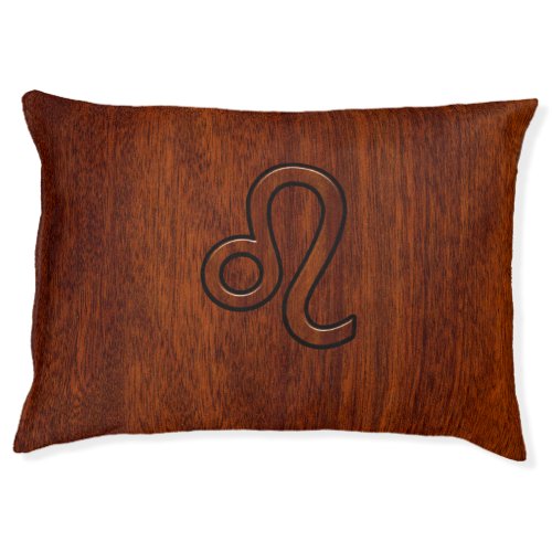 Leo Zodiac Symbol in Rich Mahogany wood style Pet Bed
