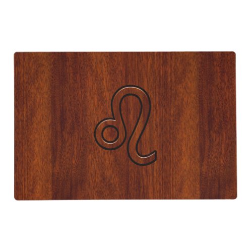 Leo Zodiac Symbol in Rich Mahogany wood style Placemat