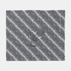 Leo Zodiac Symbol in Silver Steel Style Fleece Blanket