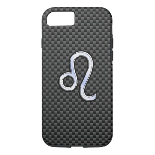 Leo Zodiac Symbol on Carbon Fiber Style Print iPhone 87 Case