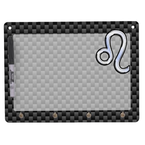 Leo Zodiac Symbol on Carbon Fiber Style Print Dry Erase Board With Keychain Holder