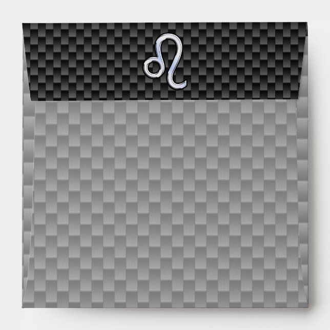 Leo Zodiac Symbol on Carbon Fiber Style Print Envelope (Back (Top Flap))