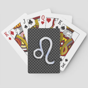 Leo Zodiac Symbol on Carbon Fiber Style Print Poker Cards