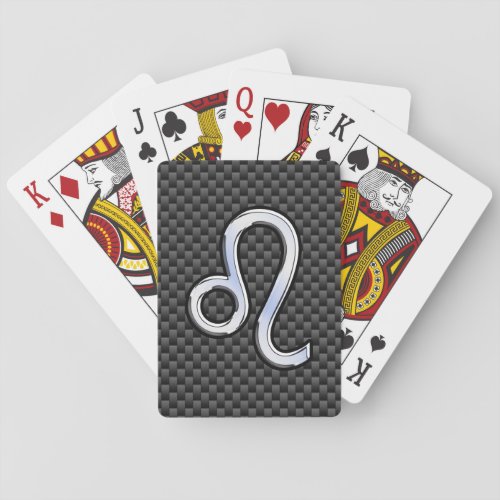 Leo Zodiac Symbol on Carbon Fiber Style Print Poker Cards