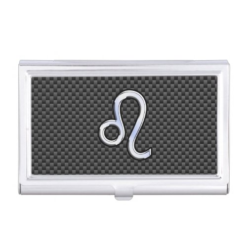 Leo Zodiac Symbol on Charcoal Carbon Fiber Decor Business Card Case