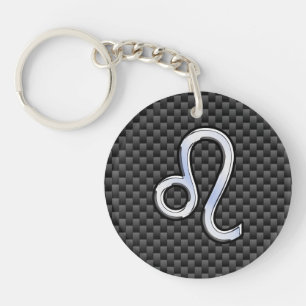 Leo Zodiac Symbol on Charcoal Carbon Fiber Decor Keychain