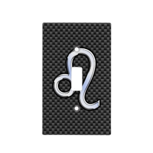 Leo Zodiac Symbol on Charcoal Carbon Fiber Decor Light Switch Cover