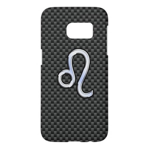 Leo Zodiac Symbol on Charcoal Carbon Fiber Print Samsung Galaxy S7 Case