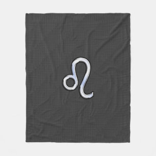 Leo Zodiac Symbol on Charcoal Carbon Fiber Print Fleece Blanket