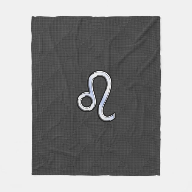 Leo Zodiac Symbol on Charcoal Carbon Fiber Print Fleece Blanket (Front)