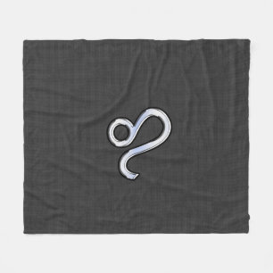 Leo Zodiac Symbol on Charcoal Carbon Fiber Print Fleece Blanket