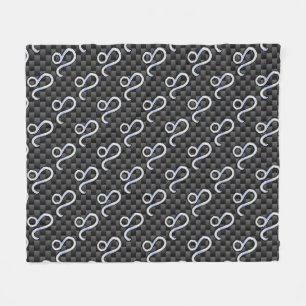 Leo Zodiac Symbol on Charcoal Carbon Fiber Print Fleece Blanket
