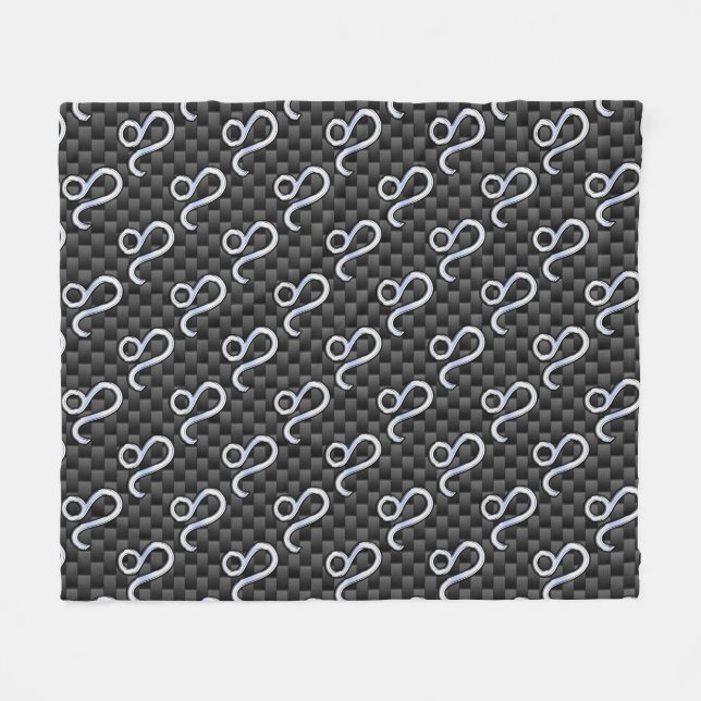 Leo Zodiac Symbol on Charcoal Carbon Fiber Print Fleece Blanket (Front (Horizontal))