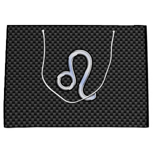 Leo Zodiac Symbol on Charcoal Carbon Fiber Print Large Gift Bag