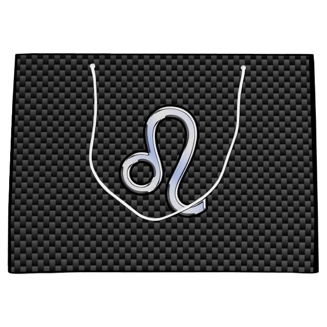 Leo Zodiac Symbol on Charcoal Carbon Fiber Print Large Gift Bag (Front)