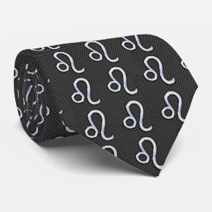 Leo Zodiac Symbol on Charcoal Carbon Fiber Print Tie