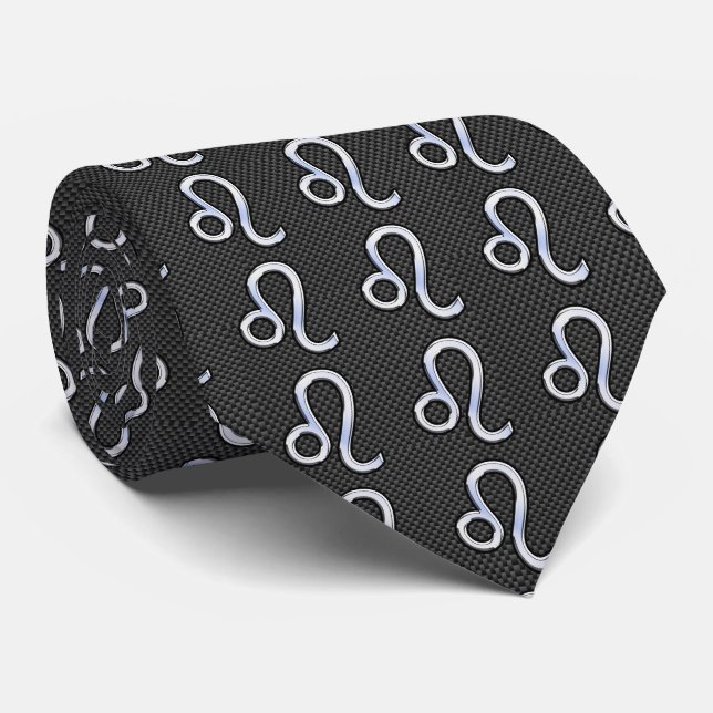 Leo Zodiac Symbol on Charcoal Carbon Fiber Print Tie (Rolled)