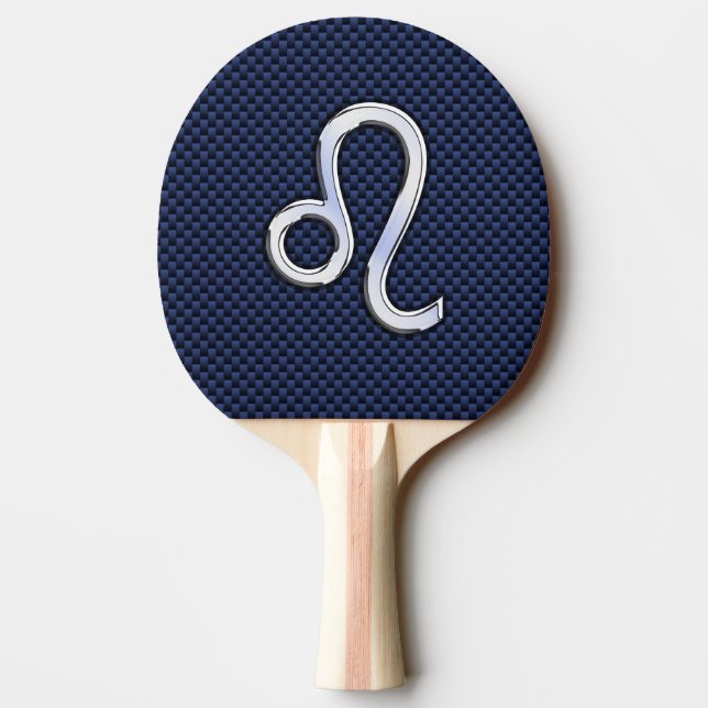 Leo Zodiac Symbol on Navy Blue Carbon Fiber Print Ping Pong Paddle (Back)