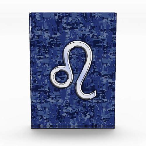 Leo Zodiac Symbol on Navy Blue Digital Camo Acrylic Award