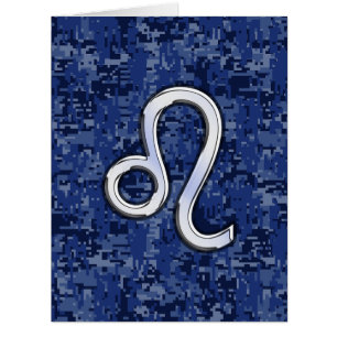 Leo Zodiac Symbol on Navy Blue Digital Camo Cards