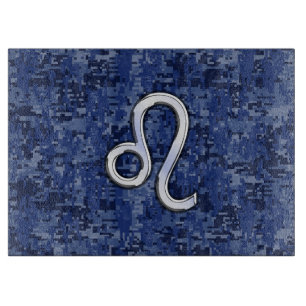 Leo Zodiac Symbol on Navy Blue Digital Camo Cutting Board