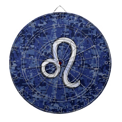 Leo Zodiac Symbol on Navy Blue Digital Camo Dartboard