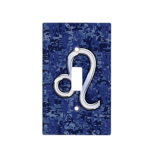 Leo Zodiac Symbol on Navy Blue Digital Camo Light Switch Cover