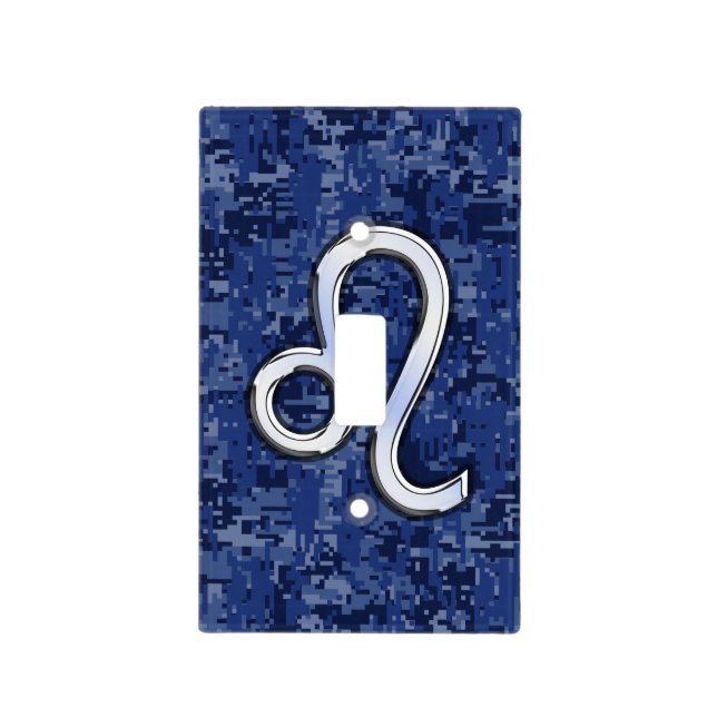 Leo Zodiac Symbol on Navy Blue Digital Camo Light Switch Cover (Front)