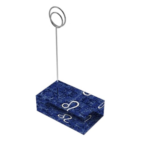 Leo Zodiac Symbol on Navy Blue Digital Camo Place Card Holder