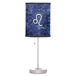 Leo Zodiac Symbol on Navy Blue Digital Camo Table Lamp