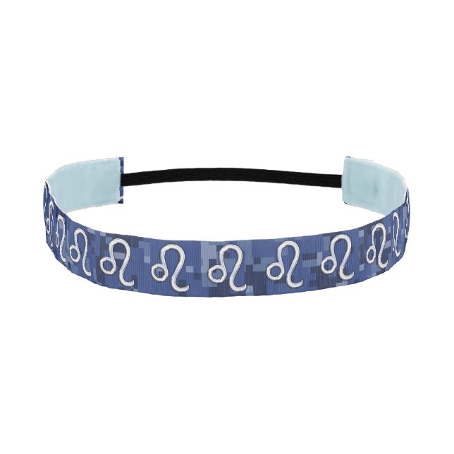 Leo Zodiac Symbol on Navy Blue Digital Camouflage Athletic Headband (Front)
