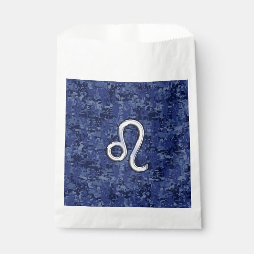 Leo Zodiac Symbol on Navy Blue Digital Camouflage Favor Bag