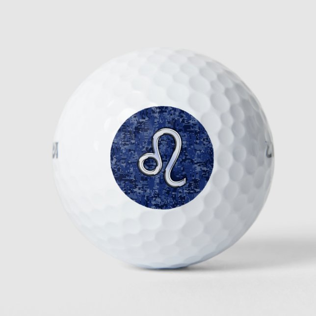 Leo Zodiac Symbol on Navy Blue Digital Camouflage Golf Balls (Front)