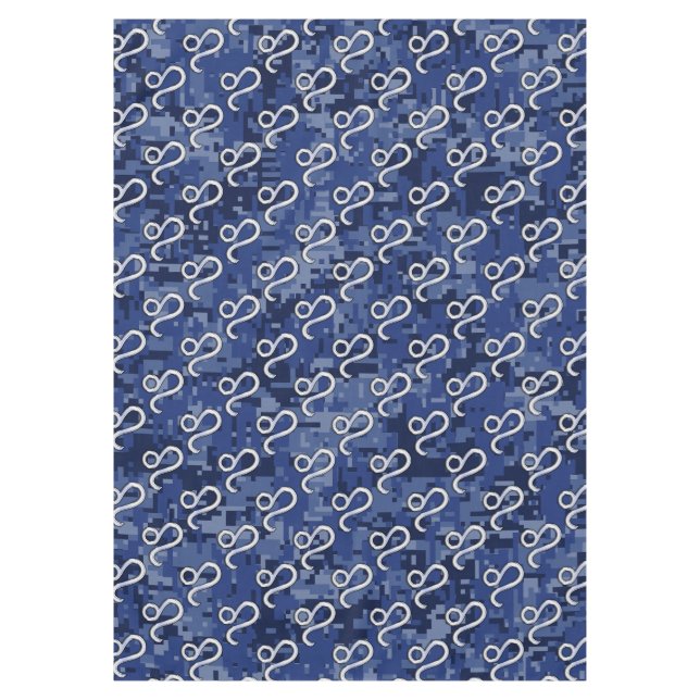 Leo Zodiac Symbol on Navy Blue Digital Camouflage Tablecloth (Front)