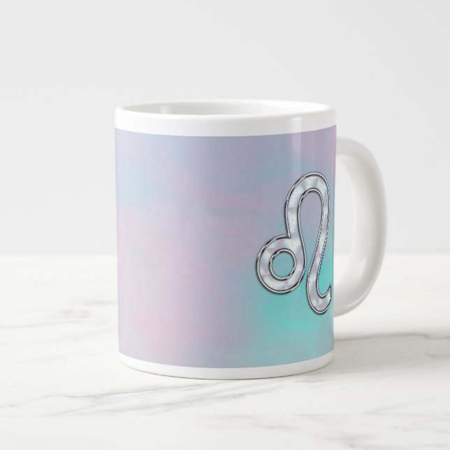 Leo Zodiac Symbol on Pastels Nacre Style Print Giant Coffee Mug (Front Right)