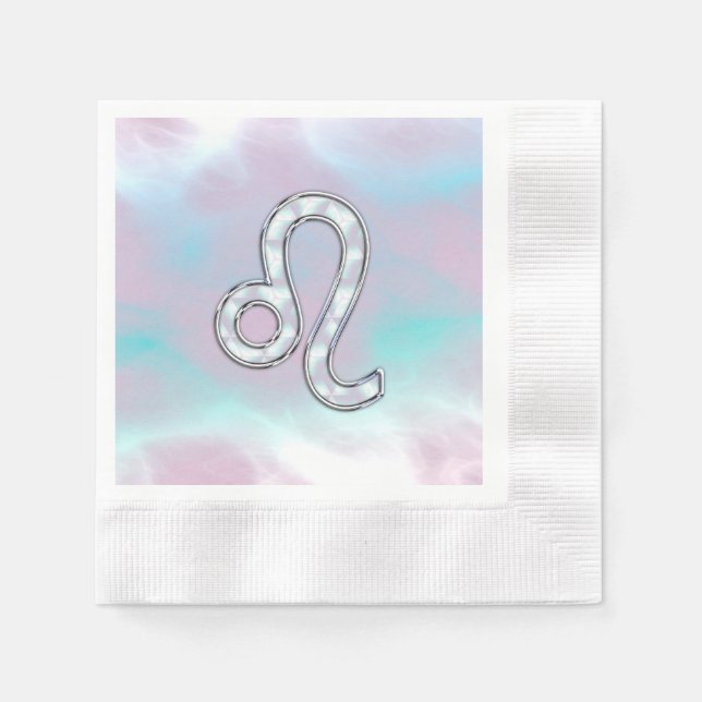 Leo Zodiac Symbol on Pastels Nacre Style Print Napkins (Front)