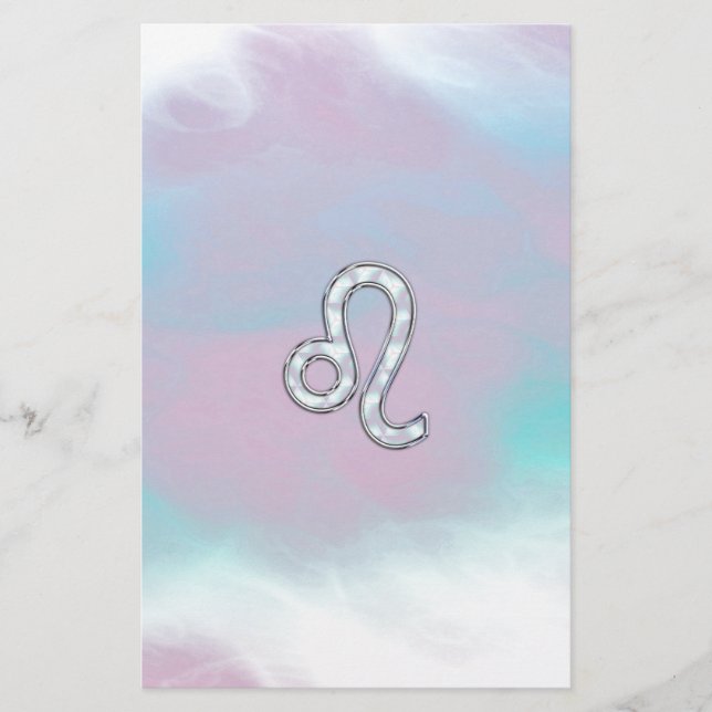 Leo Zodiac Symbol on Pastels Nacre Style Print Stationery (Front)